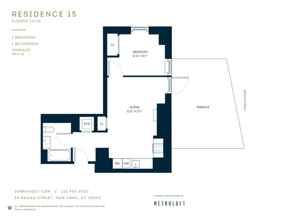 1 Bed apartment at 20 Broad Street, Unit 2515, Financial District, photo 1 of 1