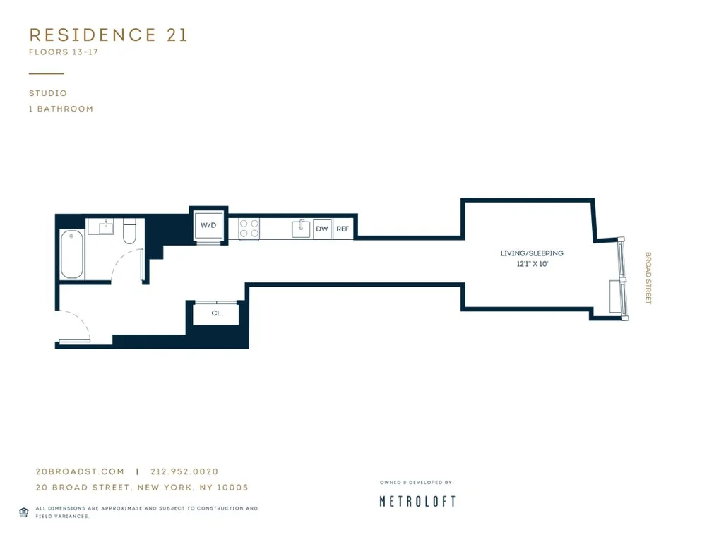 Studio apartment at 20 Broad Street, Unit 1621, Financial District, photo 1 of 1
