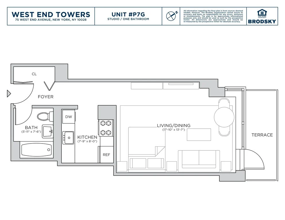 Studio apartment at 55-75 West End Avenue, Unit P7G, Upper West Side, photo 1 of 4
