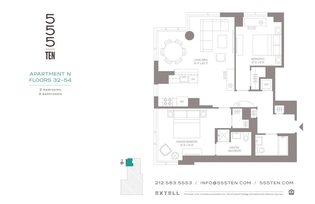 2 Bed apartment at 555 Tenth Avenue, Unit 51N, Hell's Kitchen, photo 1 of 1