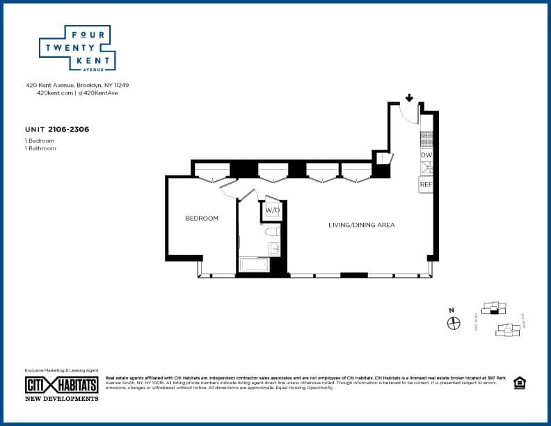 1 Bed apartment at 420 Kent Avenue, Unit 2106, Williamsburg, photo 1 of 1