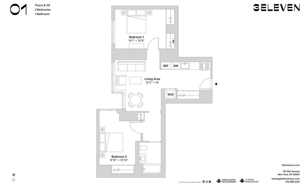 2 Bed apartment at 311 11th Avenue, Unit 1001, Hudson Yards, photo 1 of 1