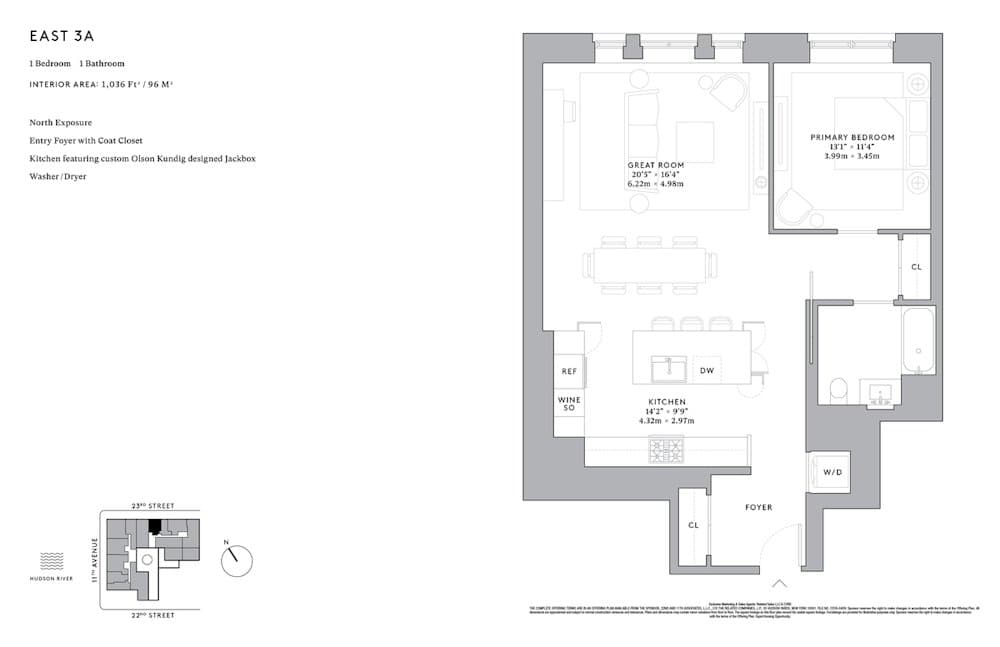 1 Bed apartment at 555 West 22nd Street, Unit 0003AE, Chelsea, photo 1 of 2