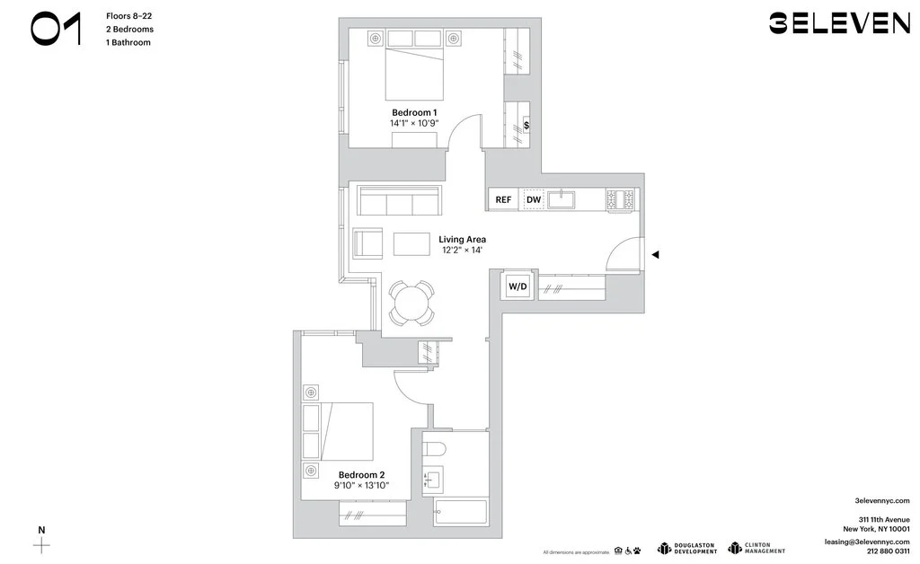 2 Bed apartment at 311 11th Avenue, Unit 1101, Hudson Yards, photo 1 of 1