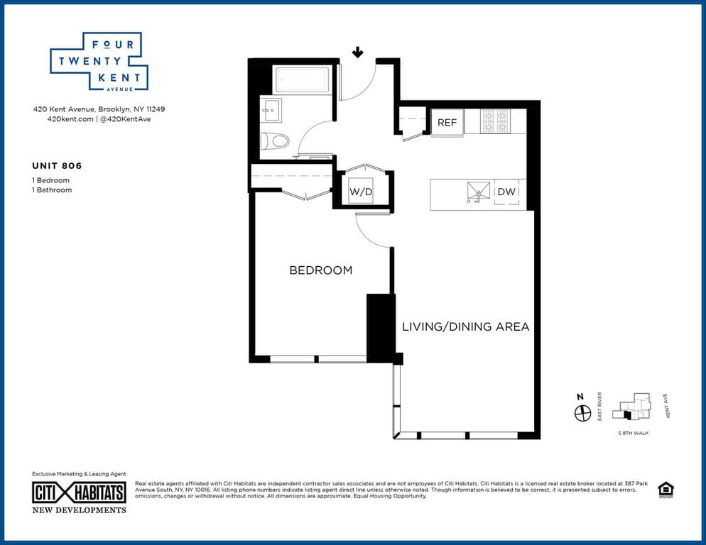 1 Bed apartment at 420 Kent Avenue, Unit 806, Williamsburg, photo 1 of 1