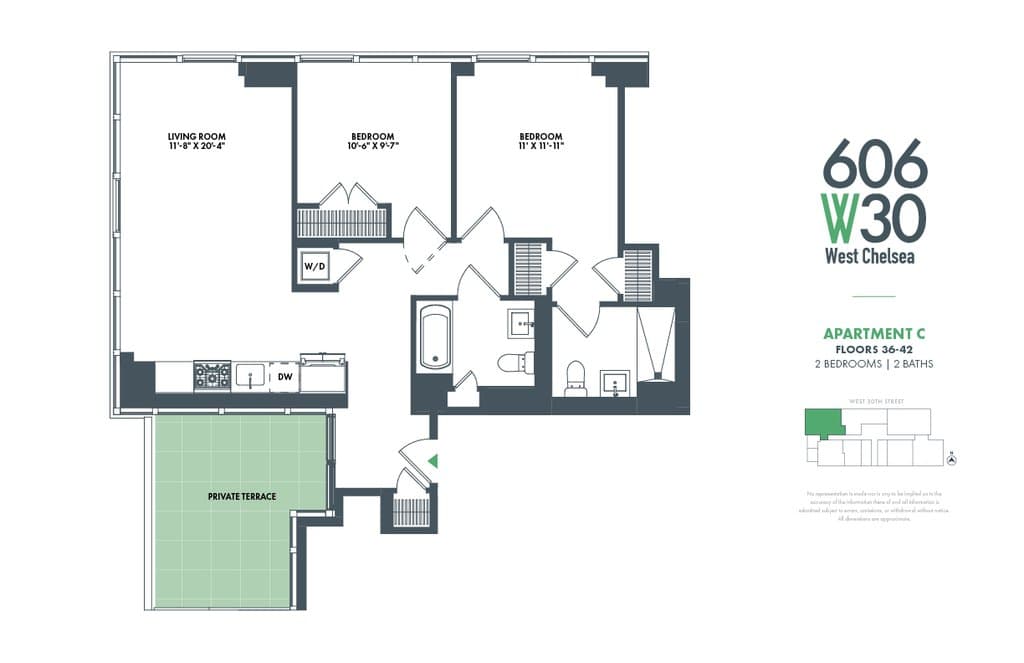 2 Bed apartment at 606 West 30th Street, Unit 40C, Hudson Yards, photo 1 of 1