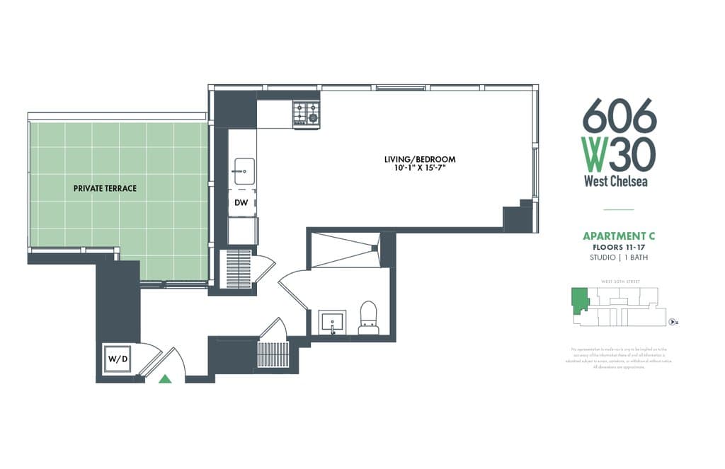 Studio apartment at 606 West 30th Street, Unit 11C, Hudson Yards, photo 1 of 1