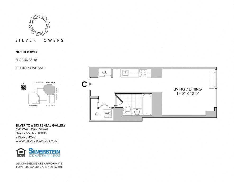 Studio apartment at 610-620 West 42nd Street, Unit N47C, Hell's Kitchen, photo 1 of 1
