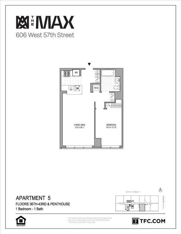 1 Bed apartment at 606 West 57th Street, Unit 3705, Hell's Kitchen, photo 1 of 4