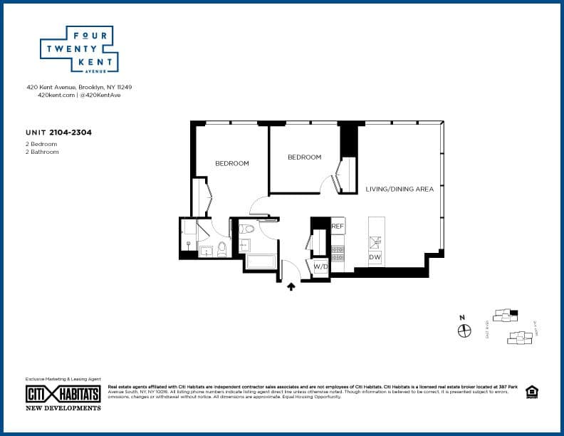 2 Bed apartment at 420 Kent Avenue, Unit 2204, Williamsburg, photo 1 of 1