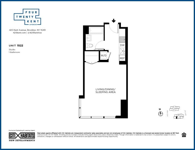 Studio apartment at 420 Kent Avenue, Unit 1522, Williamsburg, photo 1 of 1