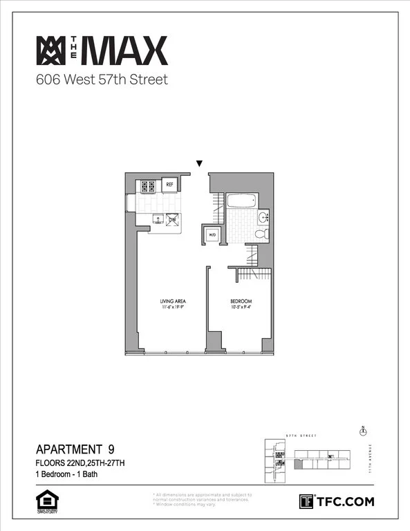 1 Bed apartment at 606 West 57th Street, Unit 2609, Hell's Kitchen, photo 1 of 2