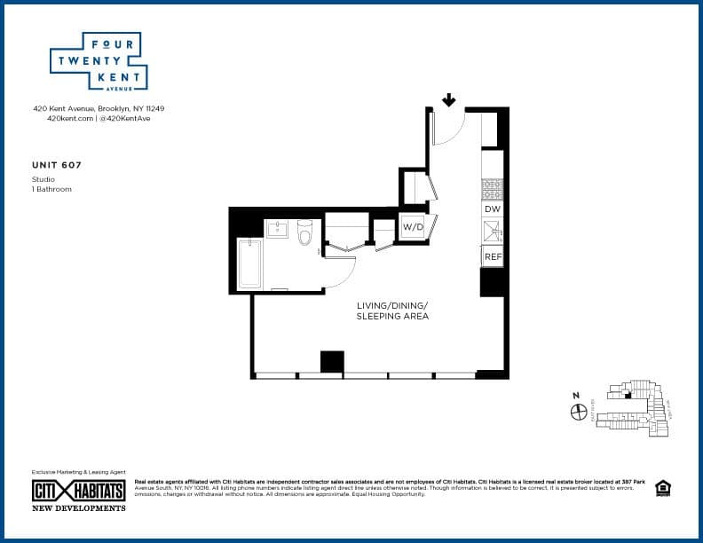 Studio apartment at 420 Kent Avenue, Unit 607, Williamsburg, photo 1 of 1