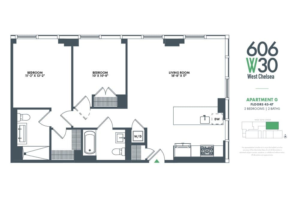 2 Bed apartment at 606 West 30th Street, Unit 47G, Hudson Yards, photo 1 of 1