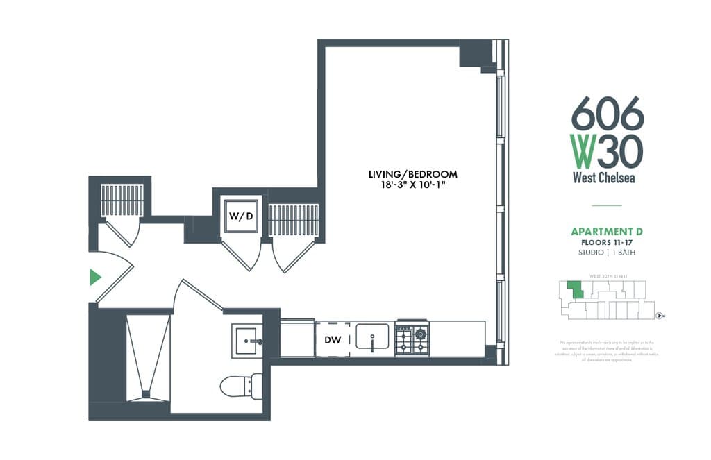 Studio apartment at 606 West 30th Street, Unit 14D, Hudson Yards, photo 1 of 1