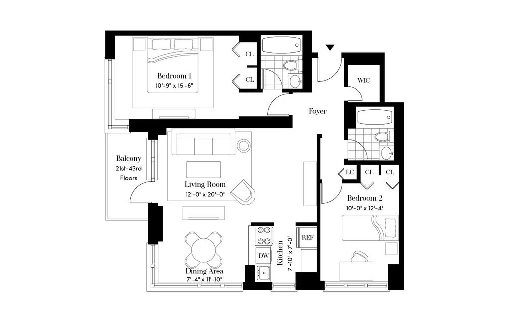 2 Bed apartment at 124 West 60th Street, Unit 19D, Upper West Side, photo 1 of 2