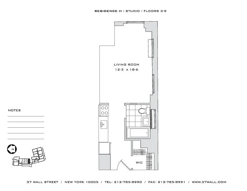 Studio apartment at 37 Wall Street, Unit 3H, Financial District, photo 1 of 2