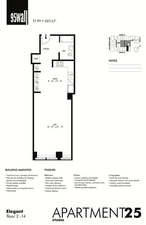 Studio apartment at 95 Wall Street, Unit 1225, Financial District, photo 1 of 3