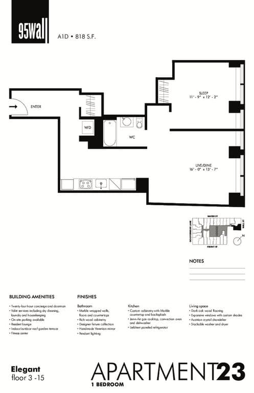 1 Bed apartment at 95 Wall Street, Unit 523, Financial District, photo 1 of 3