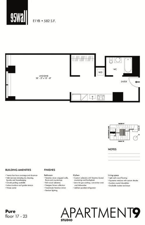 Studio apartment at 95 Wall Street, Unit 1909, Financial District, photo 1 of 3