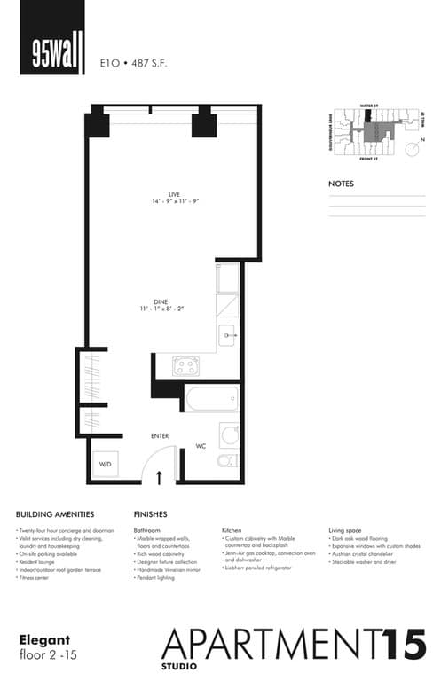 Studio apartment at 95 Wall Street, Unit 1515, Financial District, photo 1 of 3