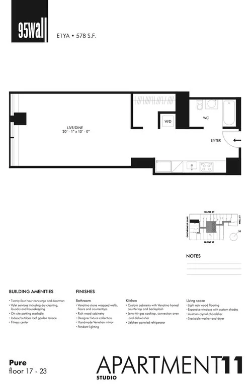 Studio apartment at 95 Wall Street, Unit 1911, Financial District, photo 1 of 7