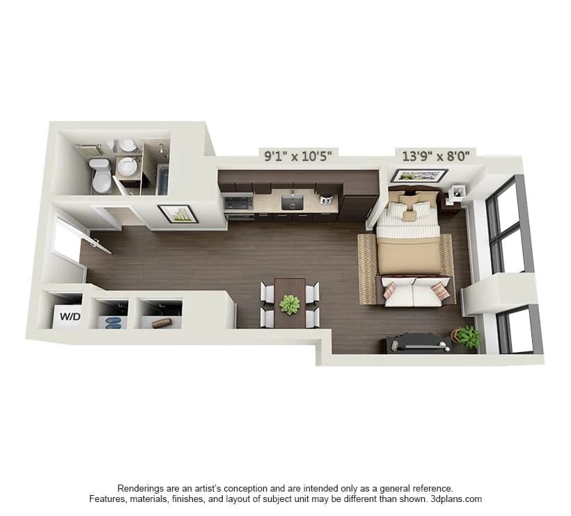Studio apartment at 95 Wall Street, Unit 1502, Financial District, photo 1 of 3