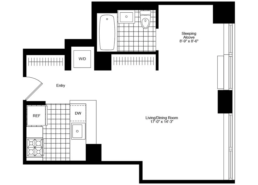 Studio apartment at 405 Main Street, Unit 10D, Roosevelt Island, photo 1 of 9