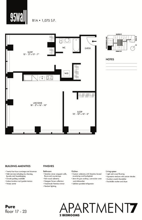 2 Bed apartment at 95 Wall Street, Unit 1707, Financial District, photo 1 of 3
