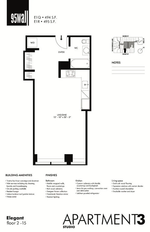 Studio apartment at 95 Wall Street, Unit 603, Financial District, photo 1 of 2