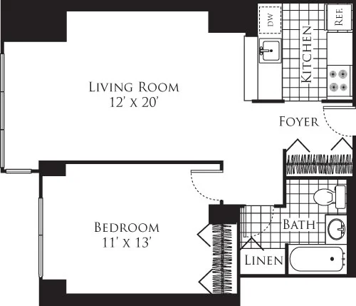 1 Bed apartment at 305 West 50th Street, Unit 19D, Hell's Kitchen, photo 1 of 1