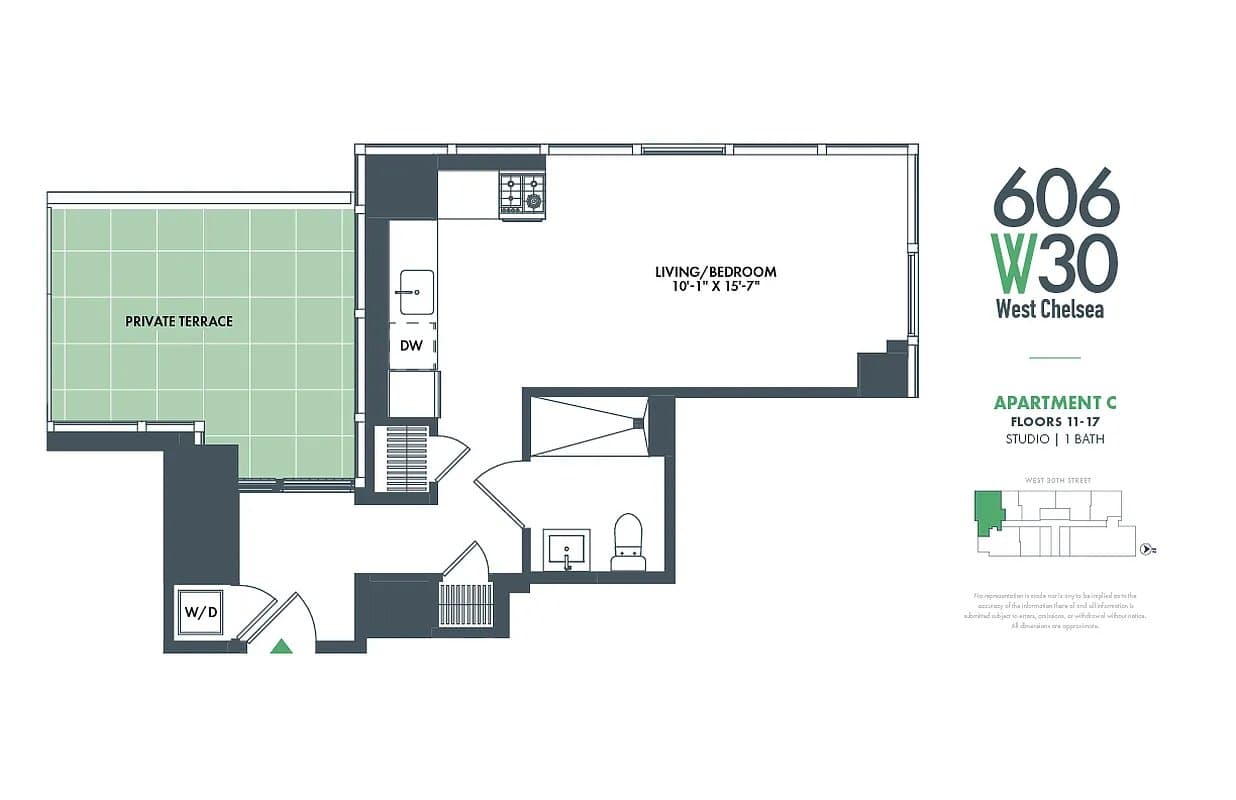 Studio apartment at 606 West 30th Street, Unit 14C, Hudson Yards, photo 23 of 23