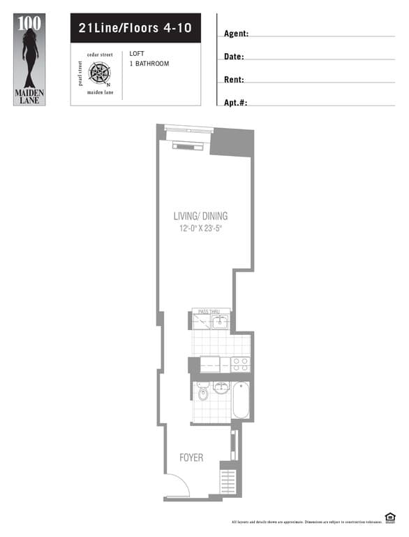Studio apartment at 100 Maiden Lane, Unit 1021, Financial District, photo 1 of 1