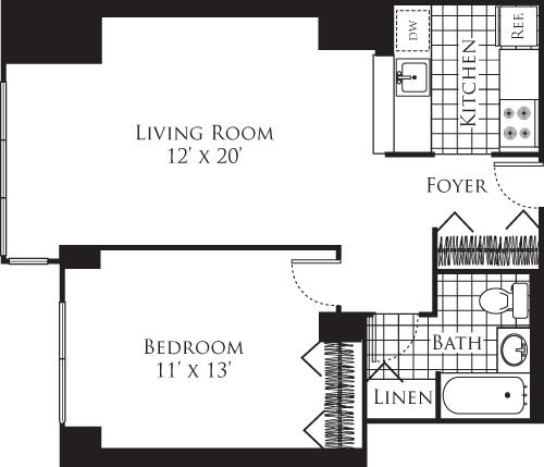 1 Bed apartment at 305 West 50th Street, Unit 25D, Hell's Kitchen, photo 1 of 1