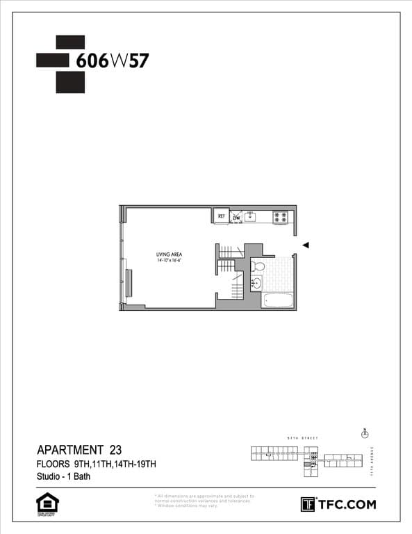 Studio apartment at 606 West 57th Street, Unit 1623, Hell's Kitchen, photo 1 of 14