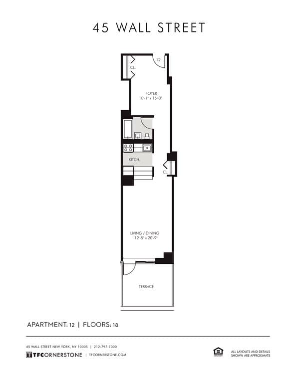 Studio apartment at 45 Wall Street, Unit 1812, Financial District, photo 1 of 28
