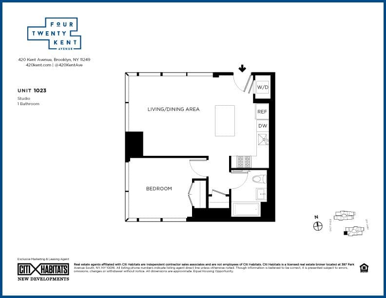 1 Bed apartment at 420 Kent Avenue, Unit 1023, Williamsburg, photo 1 of 1