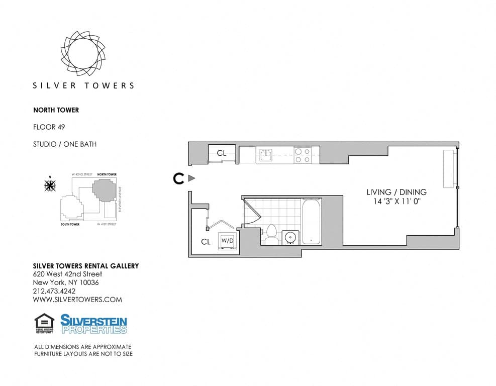 Studio apartment at 610-620 West 42nd Street, Unit N49C, Hell's Kitchen, photo 1 of 1