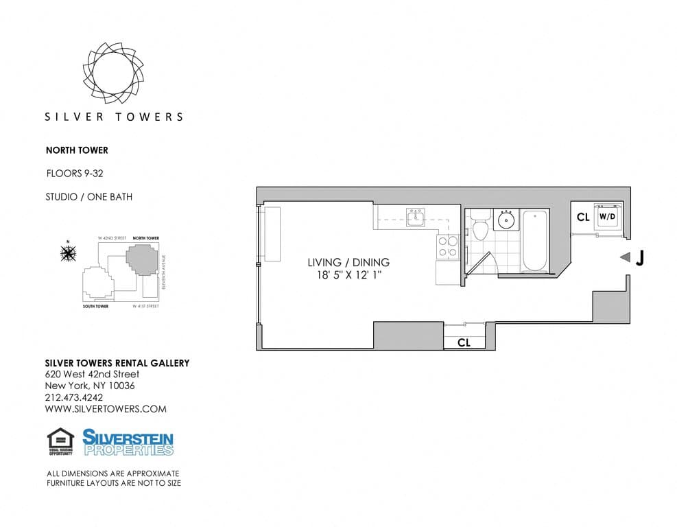 Studio apartment at 610-620 West 42nd Street, Unit N26J, Hell's Kitchen, photo 1 of 1