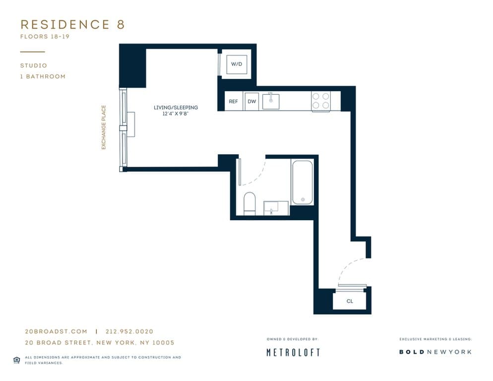 Studio apartment at 20 Broad Street, Unit 2307, Financial District, photo 1 of 2