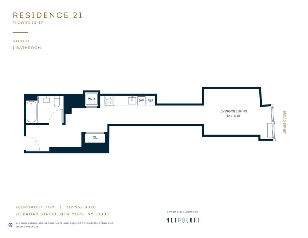 Studio apartment at 20 Broad Street, Unit 1920, Financial District, photo 1 of 1