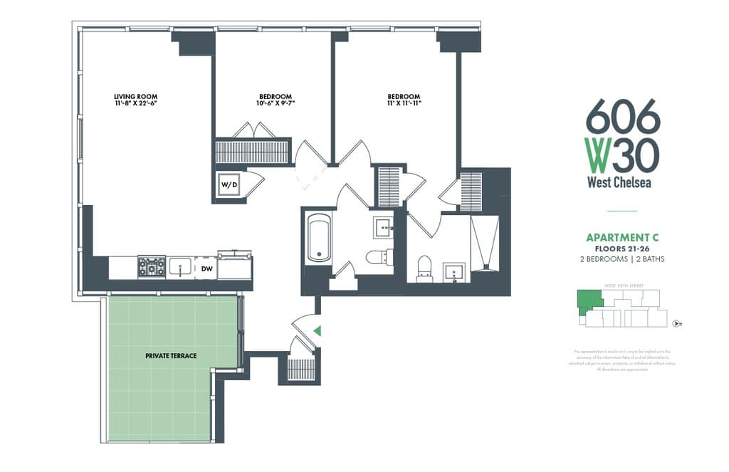 2 Bed apartment at 606 West 30th Street, Unit 22C, Hudson Yards, photo 1 of 1