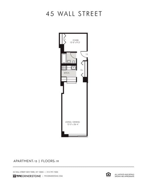 Studio apartment at 45 Wall Street, Unit 1913, Financial District, photo 1 of 2