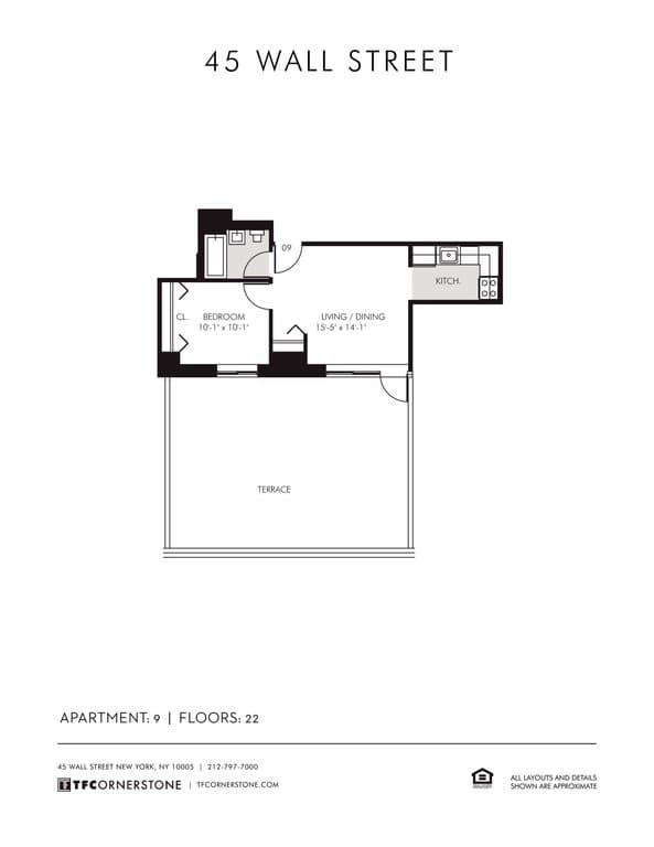 1 Bed apartment at 45 Wall Street, Unit 2209, Financial District, photo 1 of 7